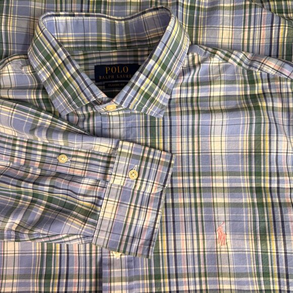 Polo Ralph Lauren Men's Classic Fit Plaid Button-Down Shirt XL Blue/Green Preppy - Picture 7 of 11
